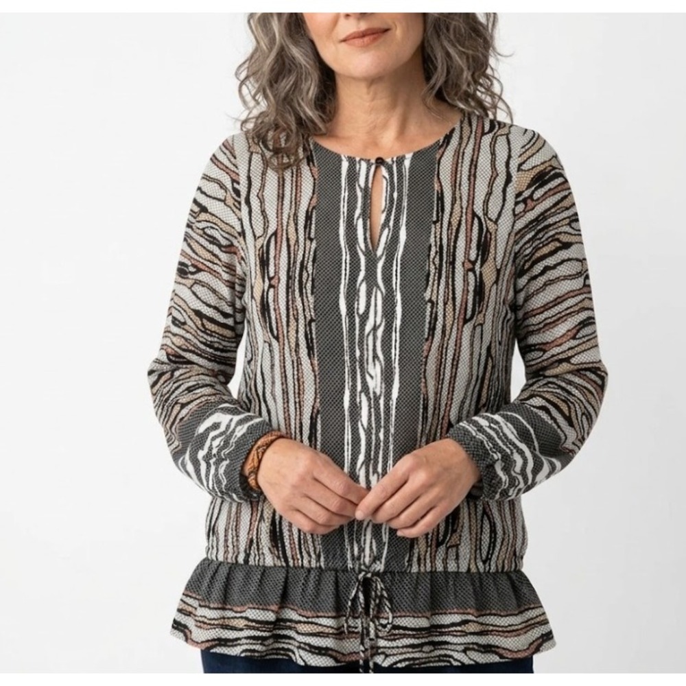 Liverpool Multi Color Abstract Print Soft‎ Stretch Tie Front Pullover Top Medium